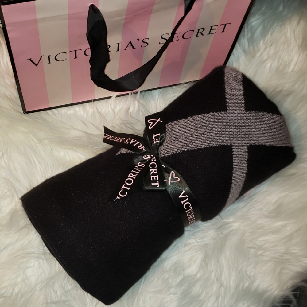 Victoria's Secret Black Fringe Blanket